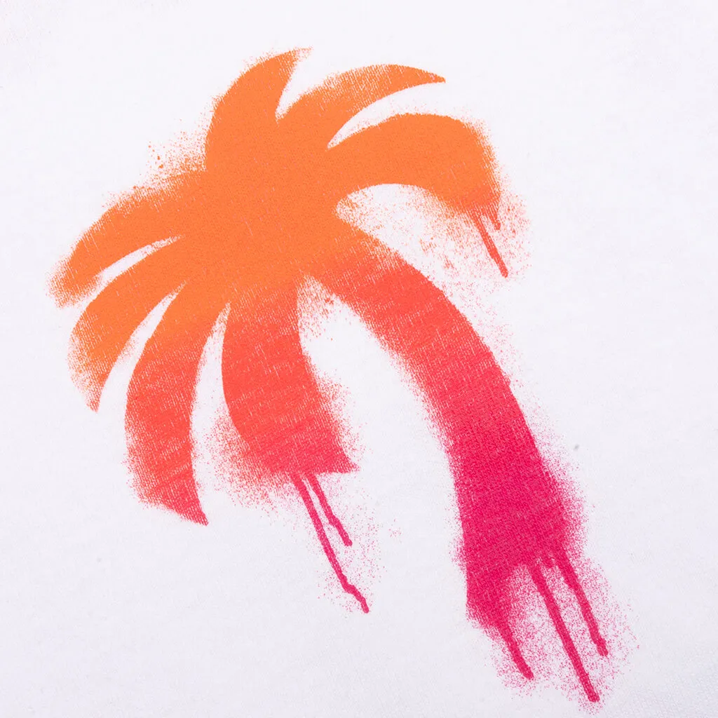 Sprayed Palm Logo Over Tee - White/Fuchsia