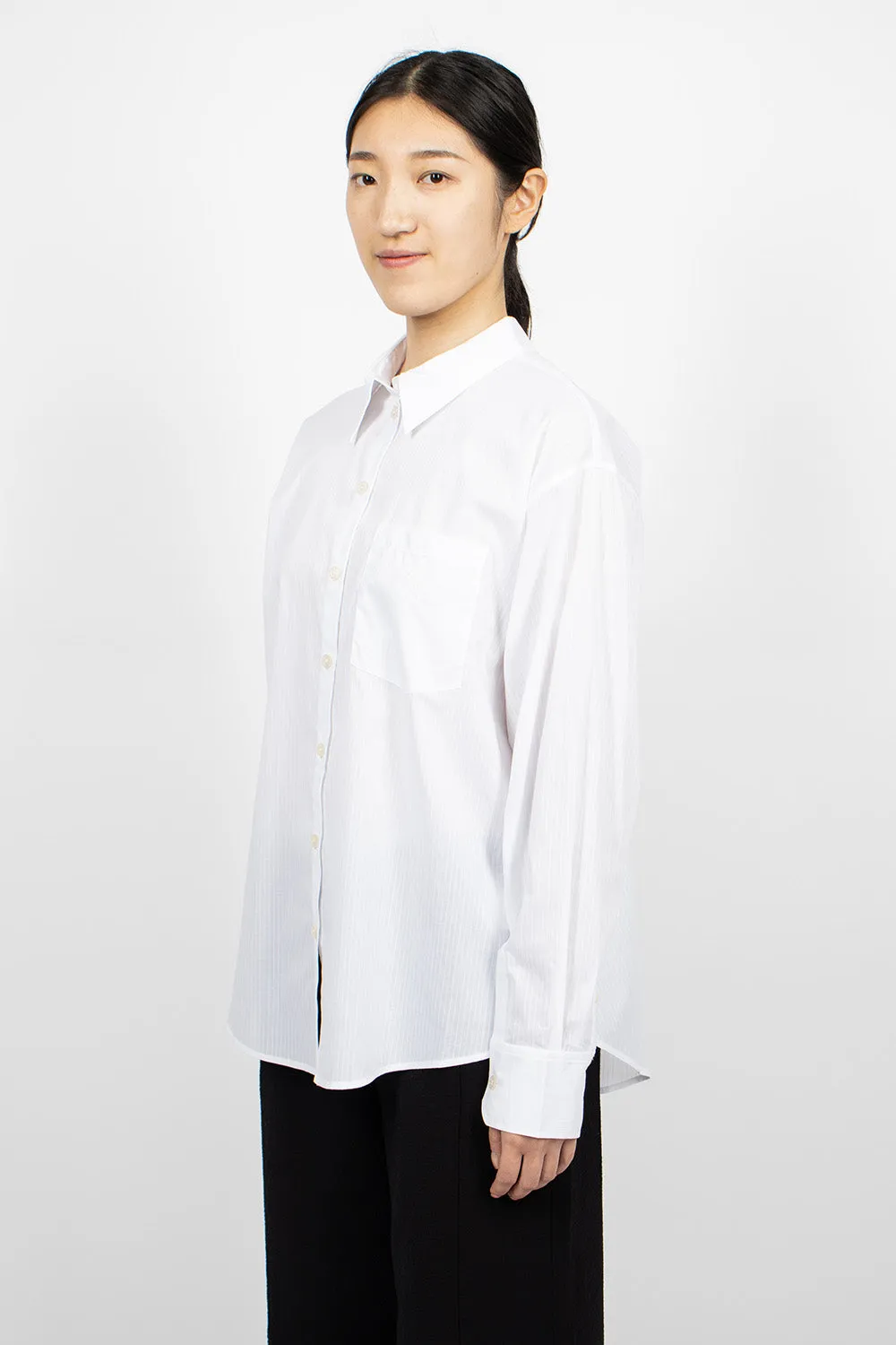 Striped Button-Up Shirt White