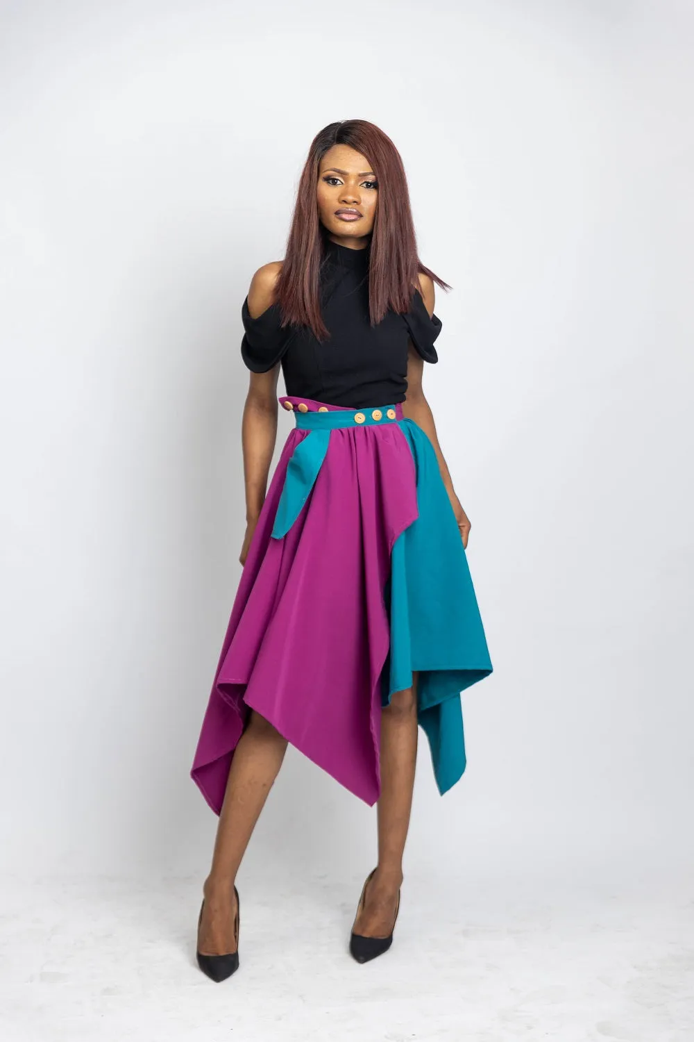 Tade Wrap Two-Toned Skater Skirt