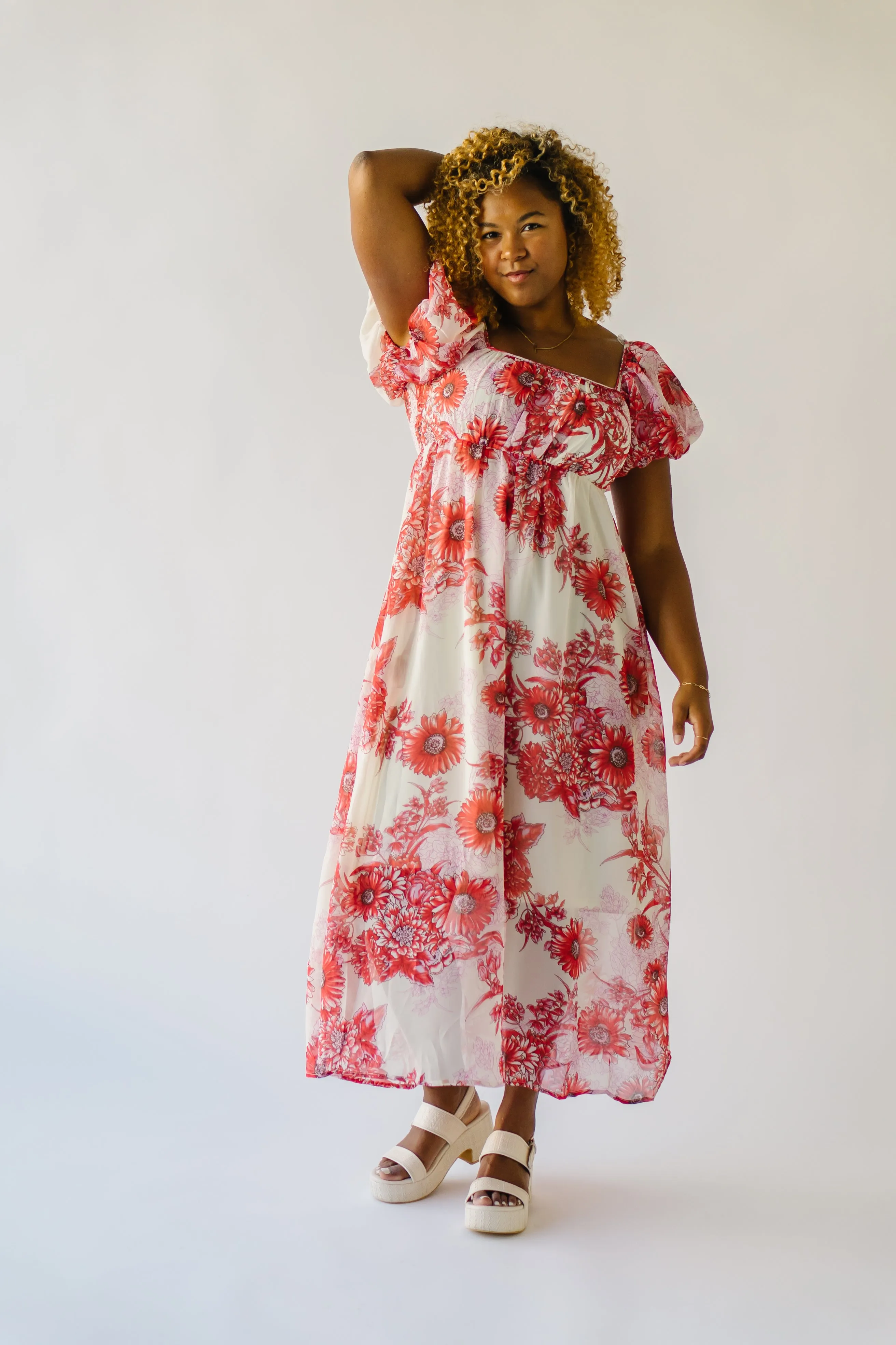 The Foreman Puff Sleeve Maxi Dress in Red Floral