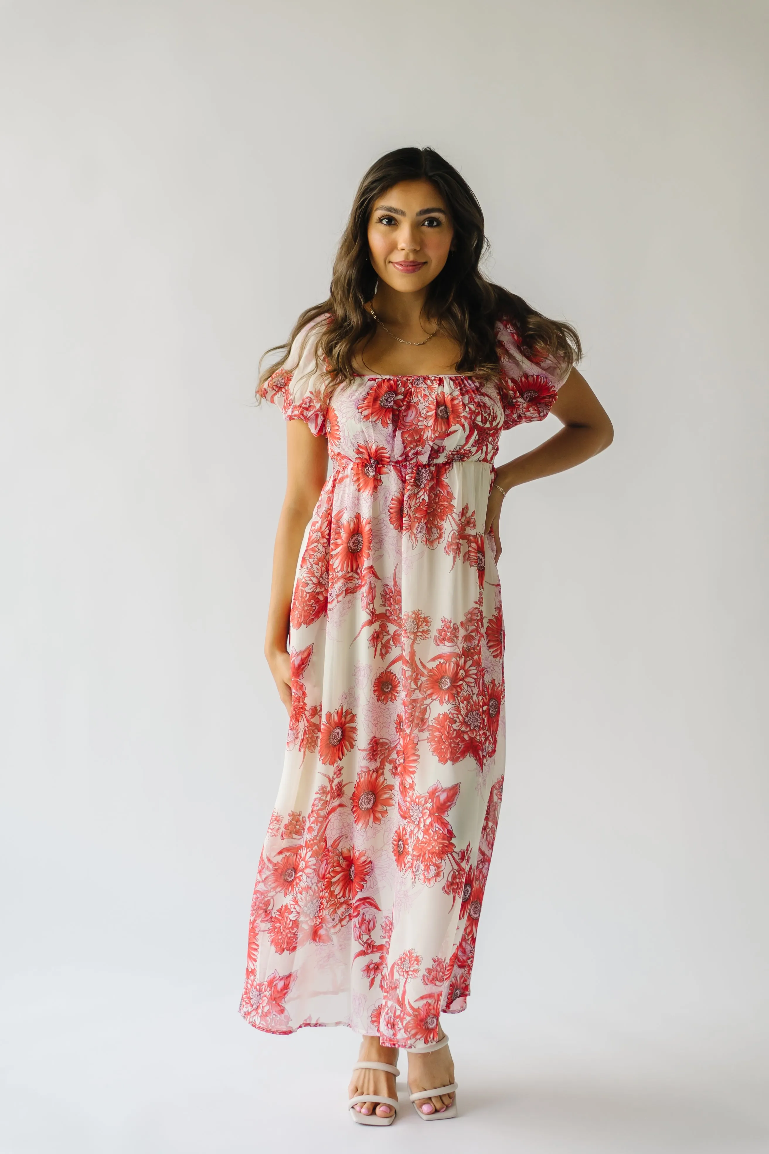 The Foreman Puff Sleeve Maxi Dress in Red Floral