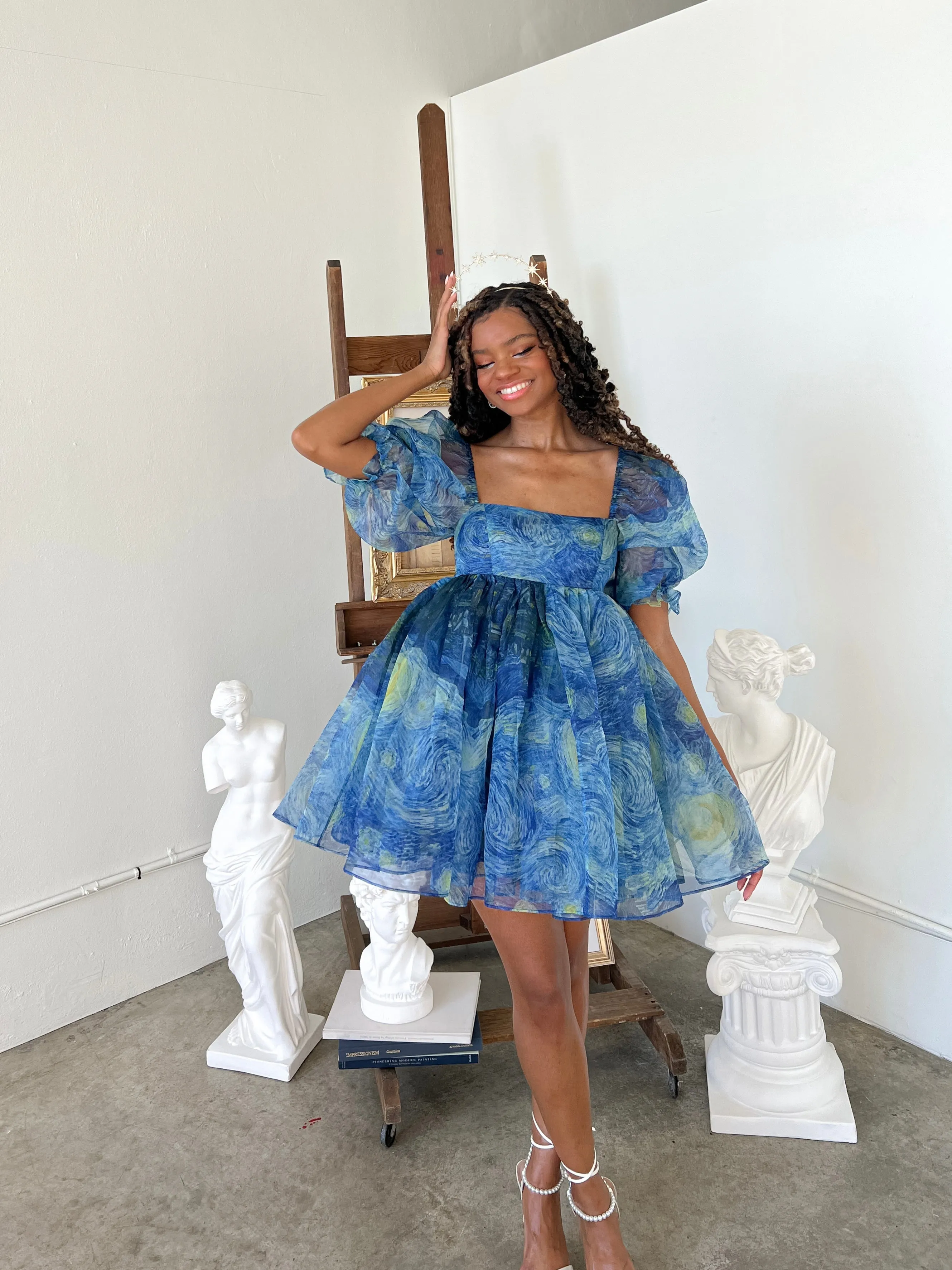 The Starry Night Silk Puff Dress