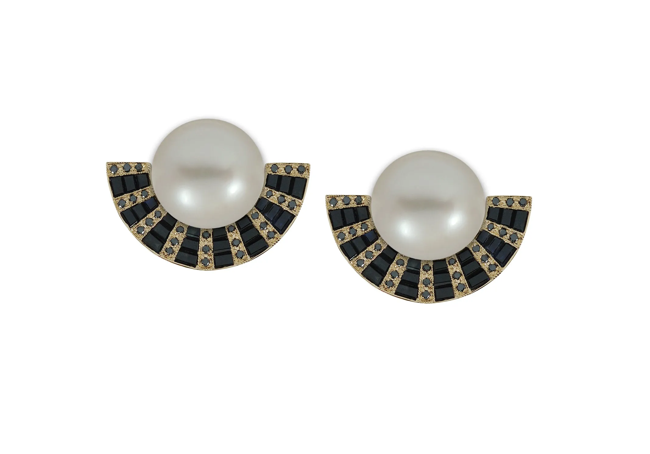 Twist Reflection Pearl Black Sapphire Double Jacket Earrings