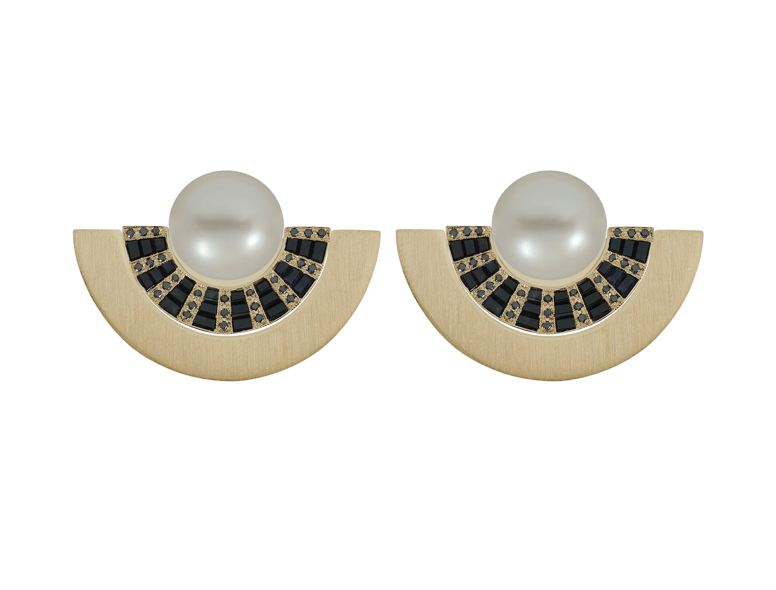 Twist Reflection Pearl Black Sapphire Double Jacket Earrings