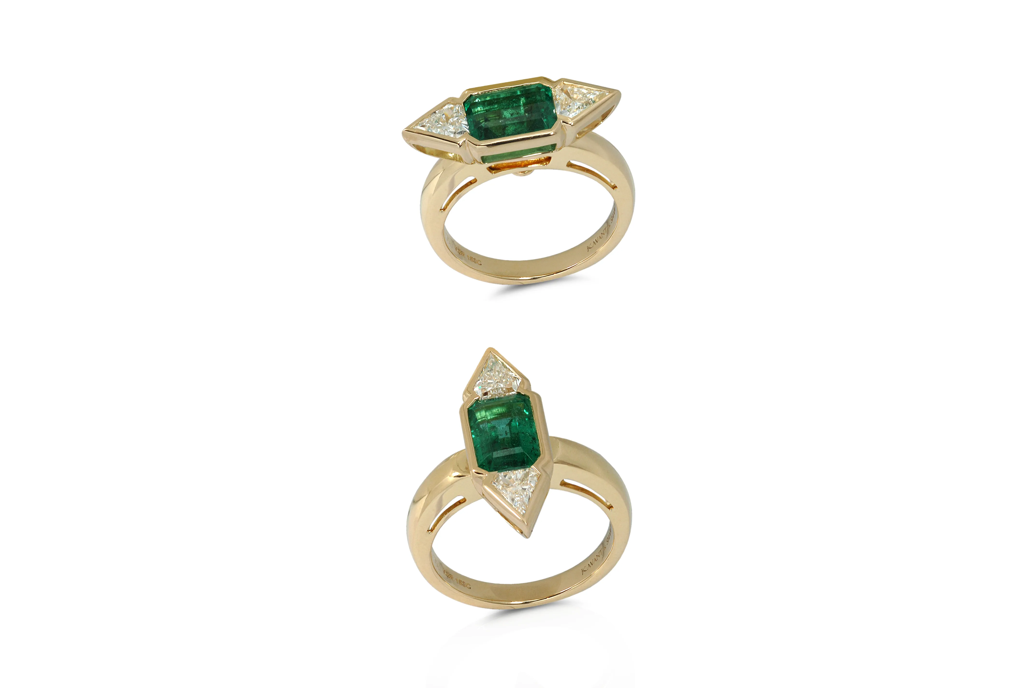 Twist Trilogy Emerald Diamond Ring set in Yellow Gold