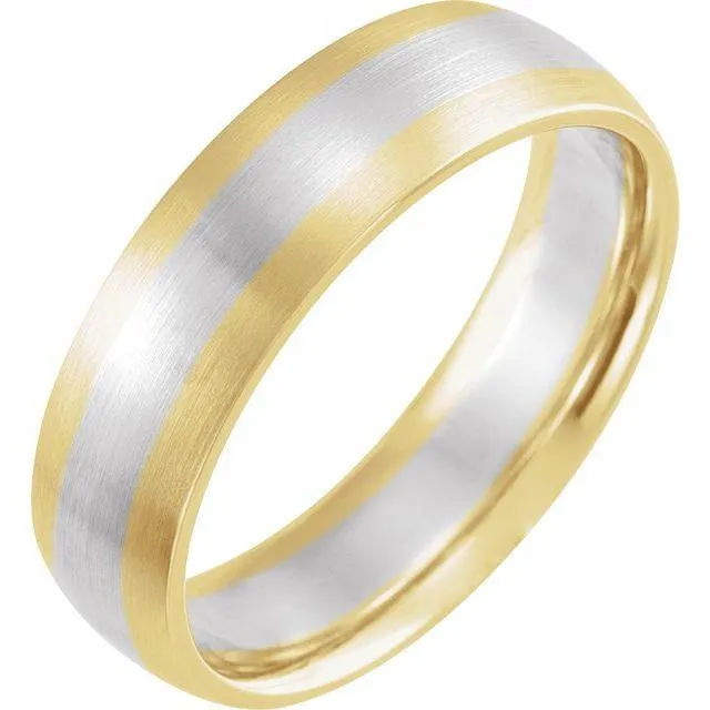 Two-tone 14k White and Yellow Gold 6mm Wide Comfort-fit Men's Wedding Band