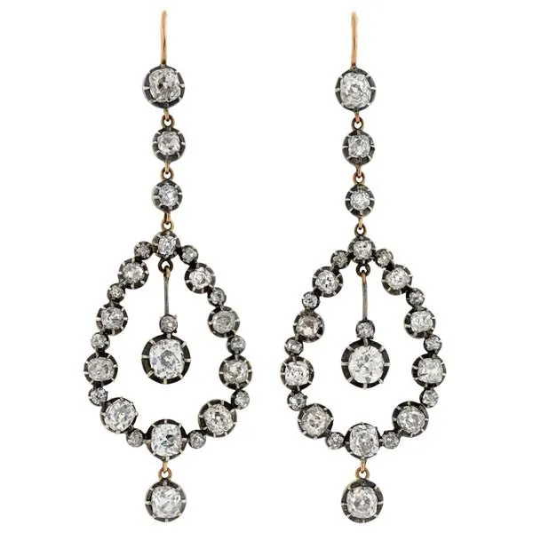 Victorian 18kt Diamond Teardrop Earrings 7ctw