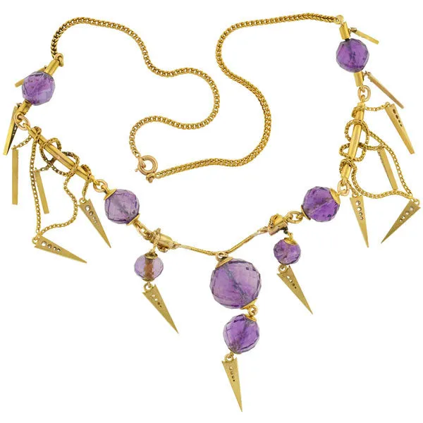 Victorian Amethyst & Diamond Enameled Festoon Necklace