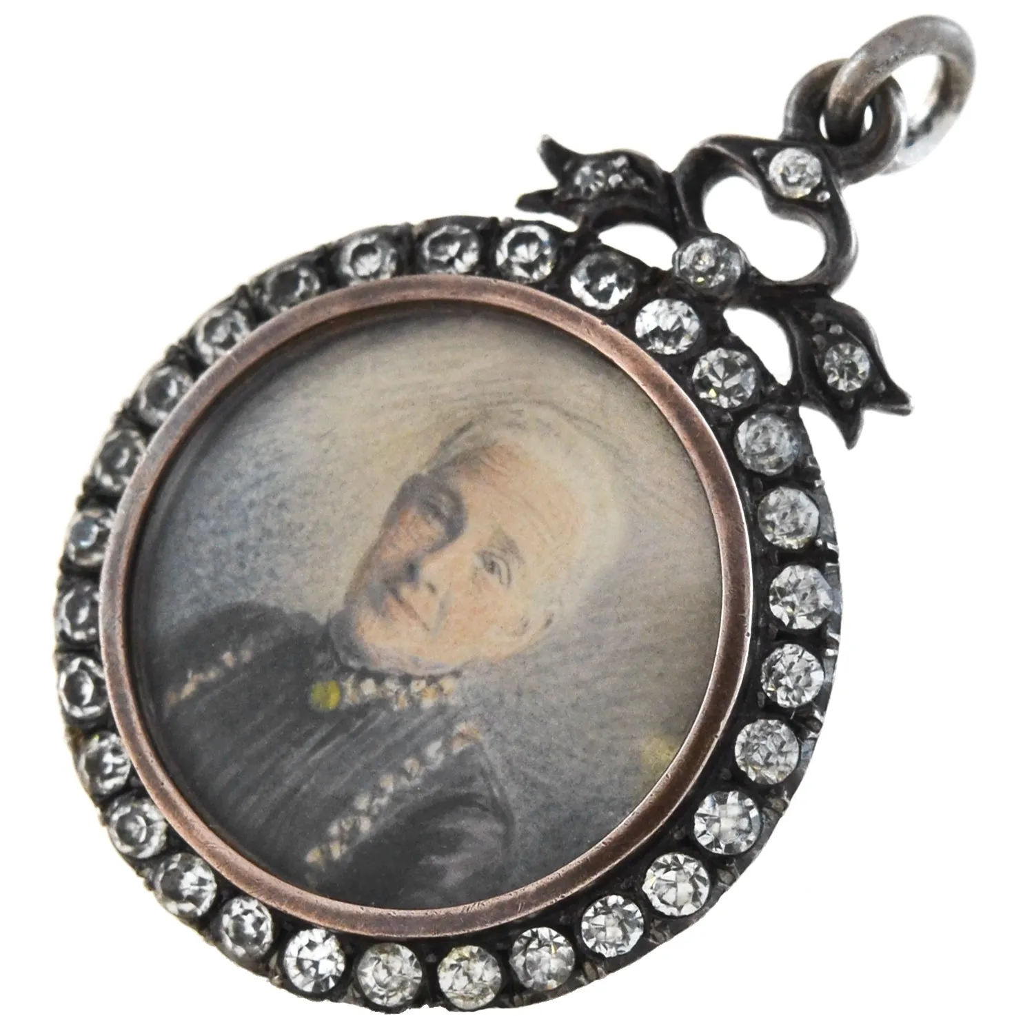 Victorian Sterling French Paste Double-Sided Painted Portrait Locket Pendant