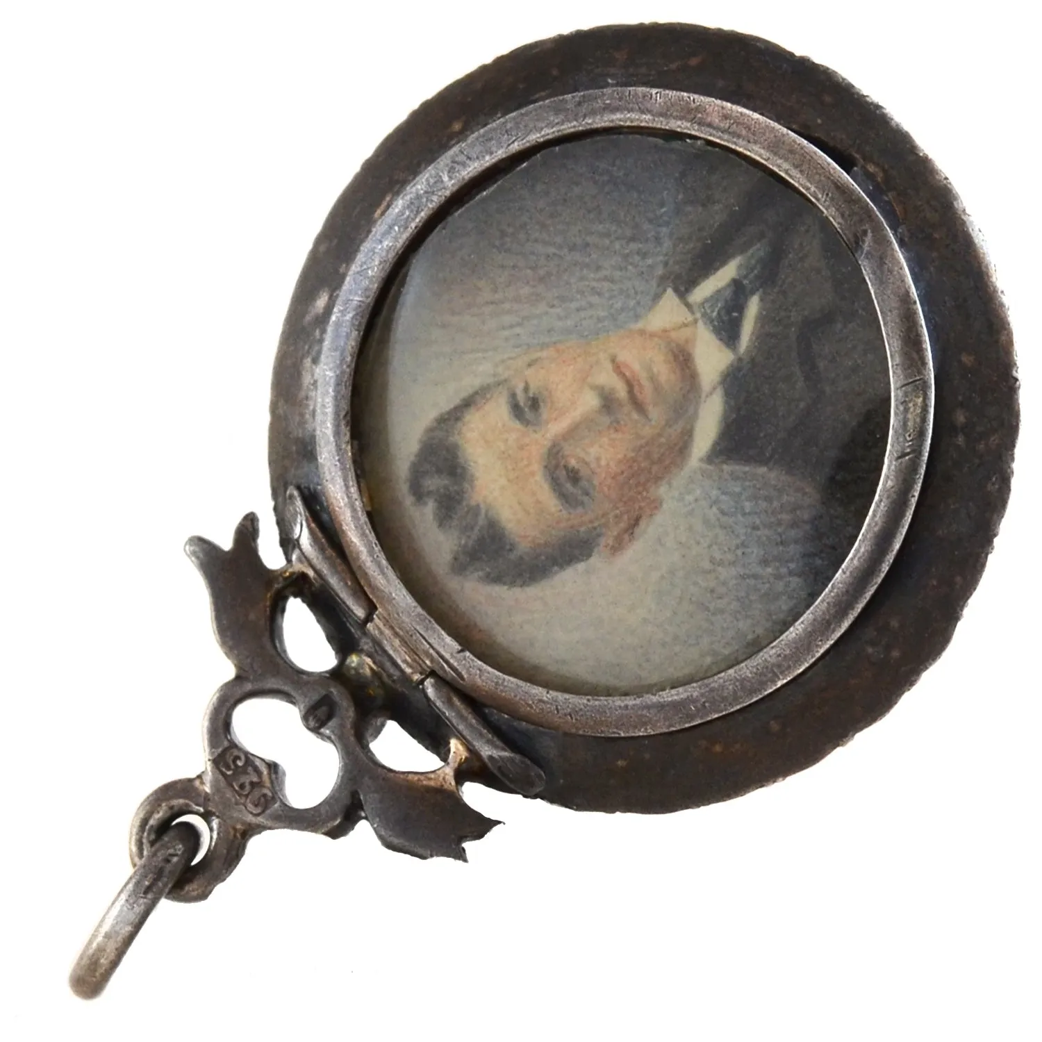 Victorian Sterling French Paste Double-Sided Painted Portrait Locket Pendant