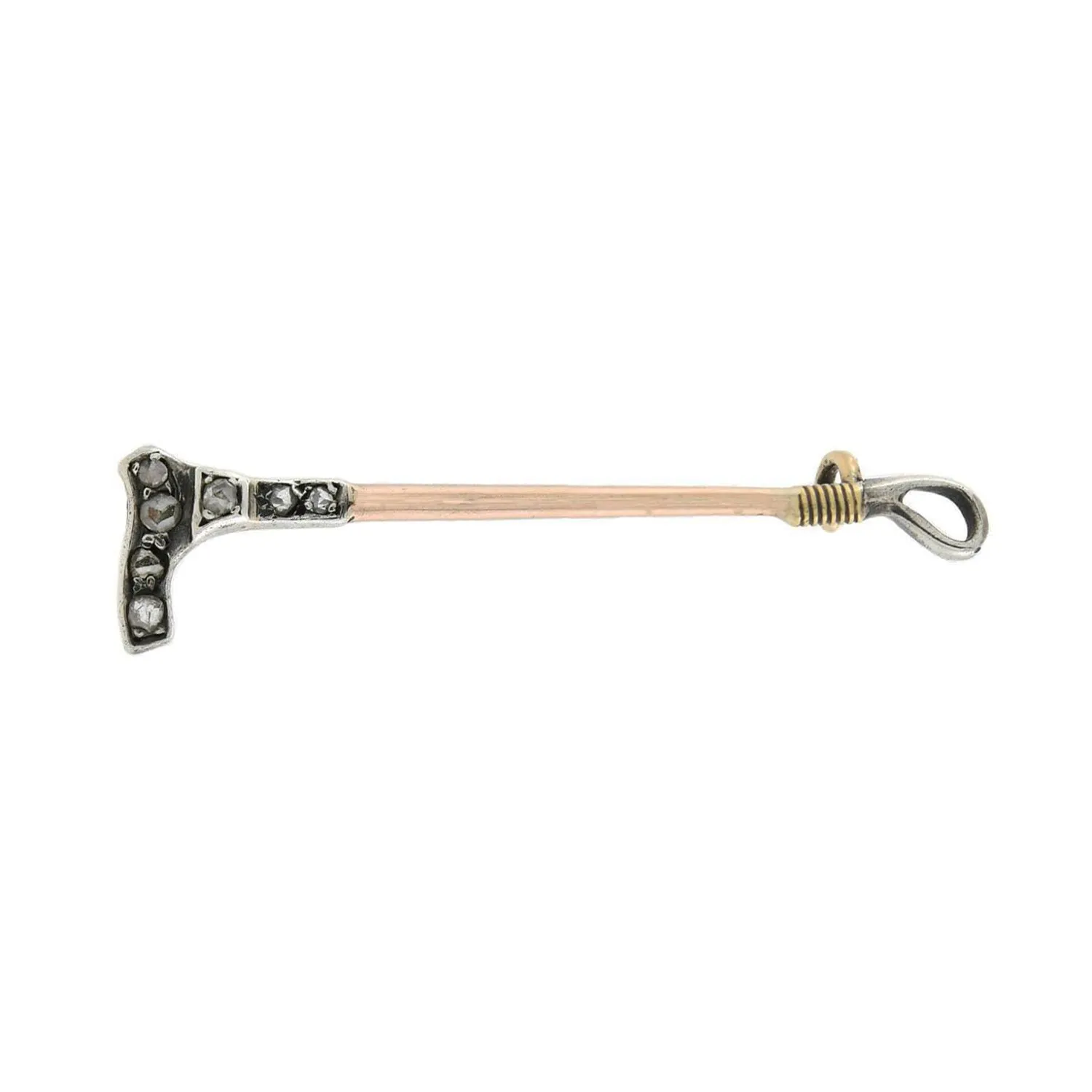 Victorian Sterling/10kt Rose Cut Diamond Riding Crop Pin