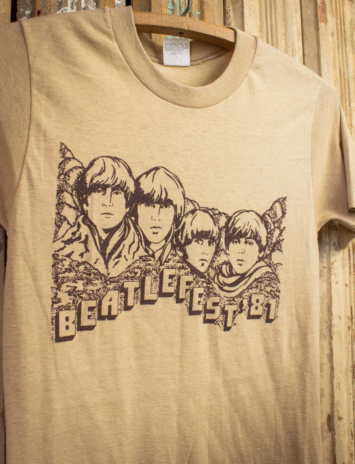 Vintage Beatles Beatlefest Concert T Shirt 1981 Tan XS