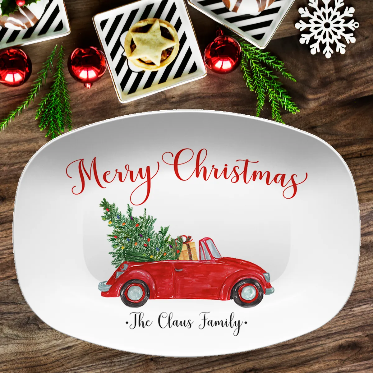 Vintage Christmas Car Personalized Platter