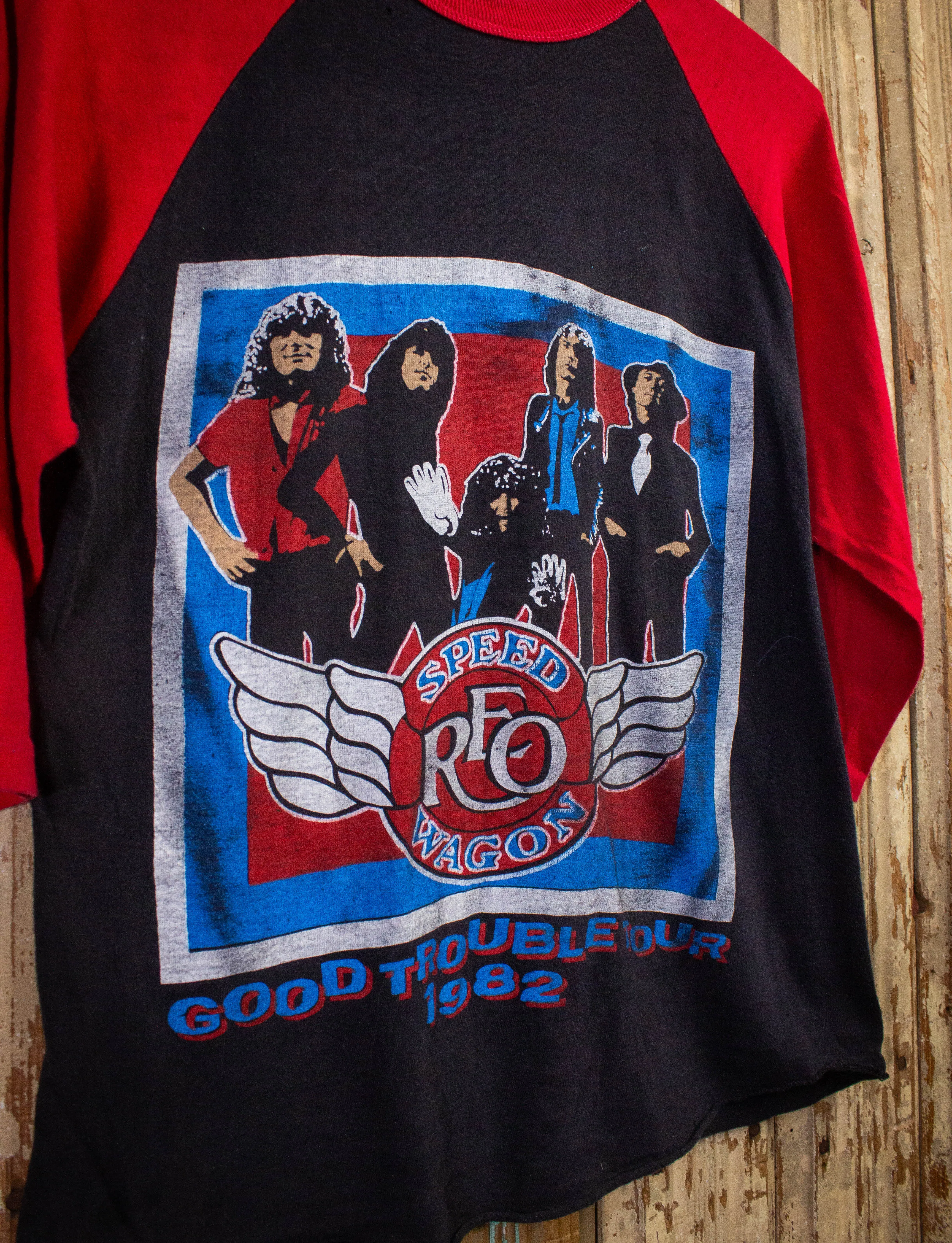 Vintage REO Speedwagon Good Trouble Tour Raglan Concert T Shirt 1982 Red/Black Small