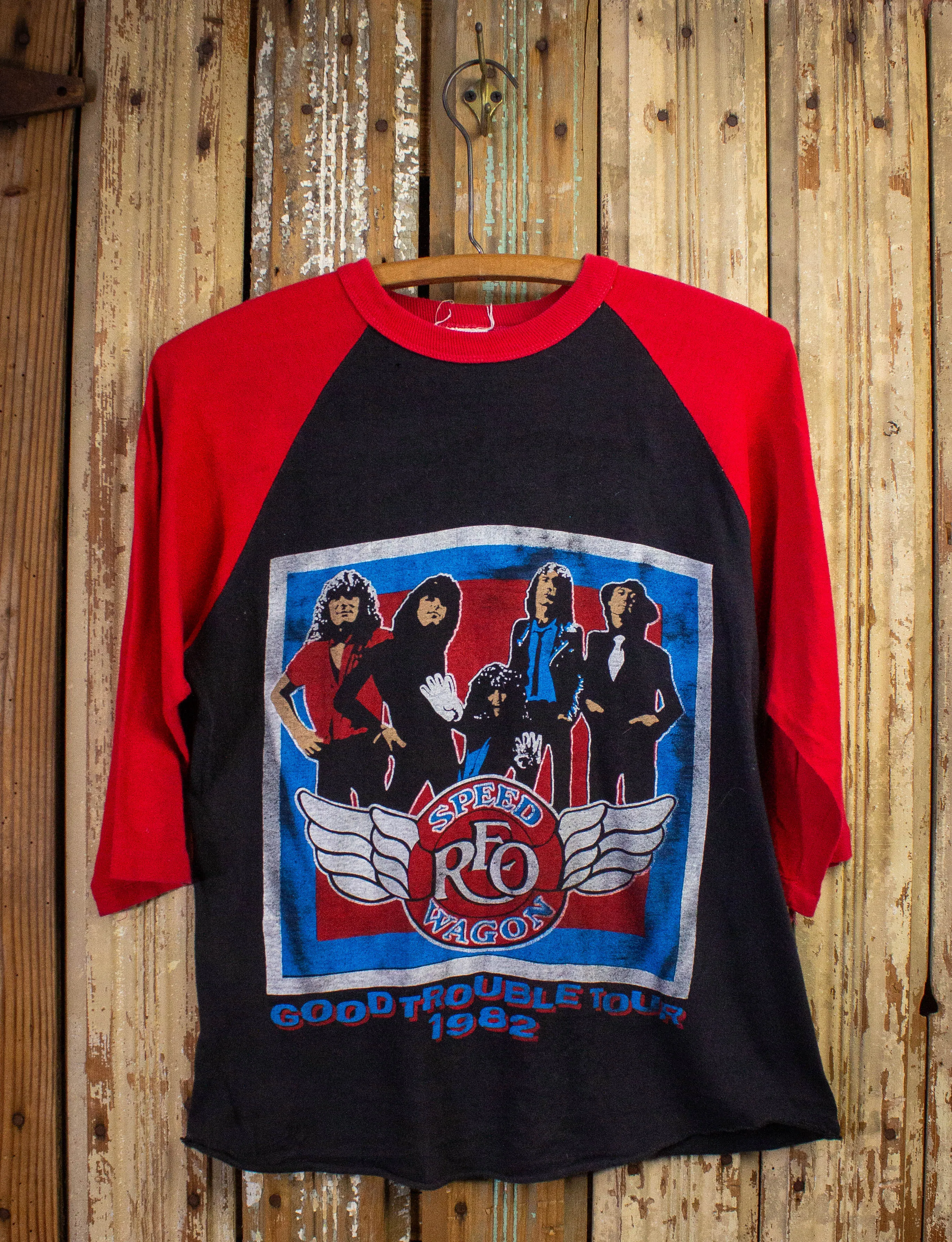 Vintage REO Speedwagon Good Trouble Tour Raglan Concert T Shirt 1982 Red/Black Small