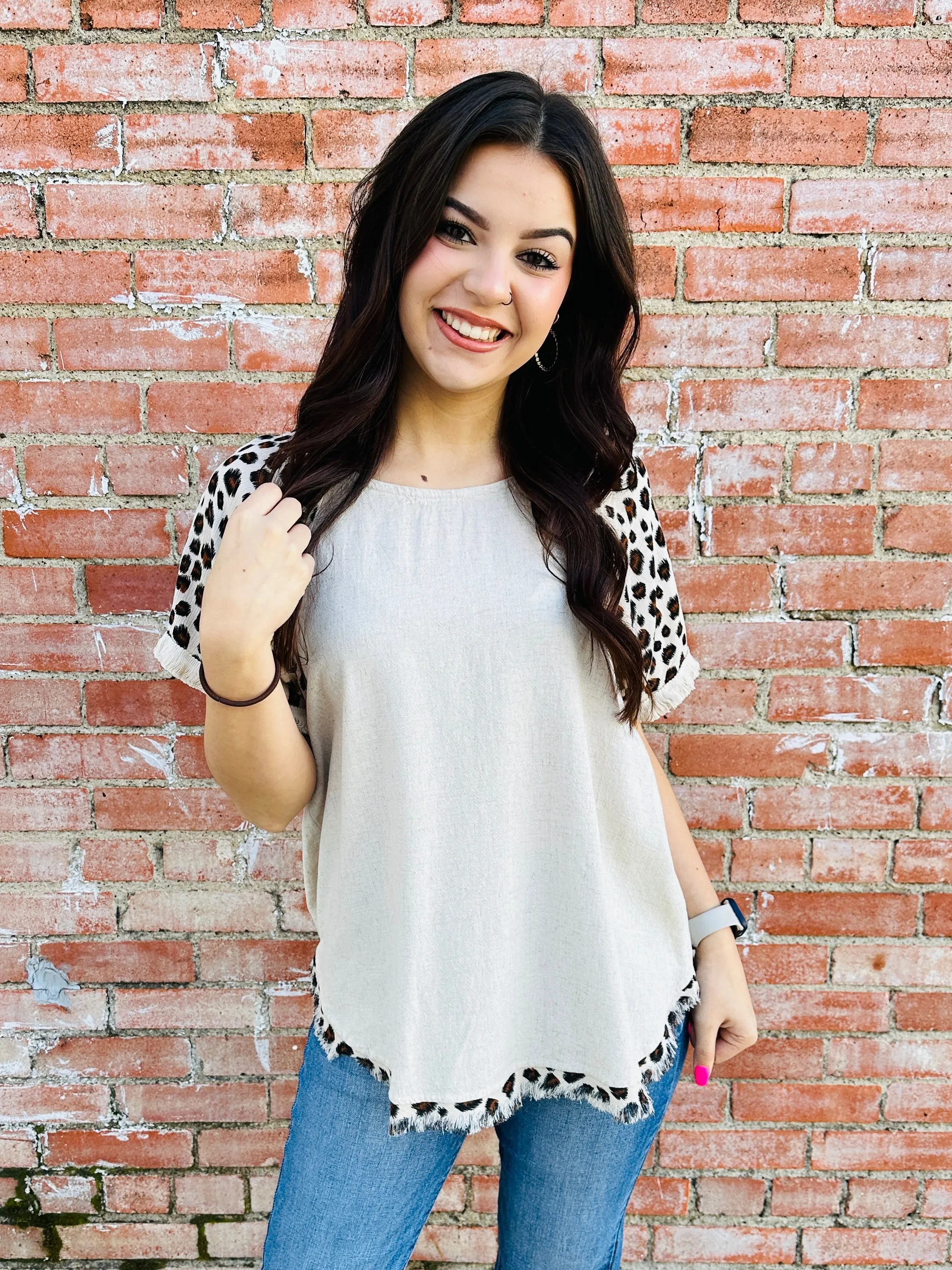 Wildest Dreams Leopard Top  Oatmeal