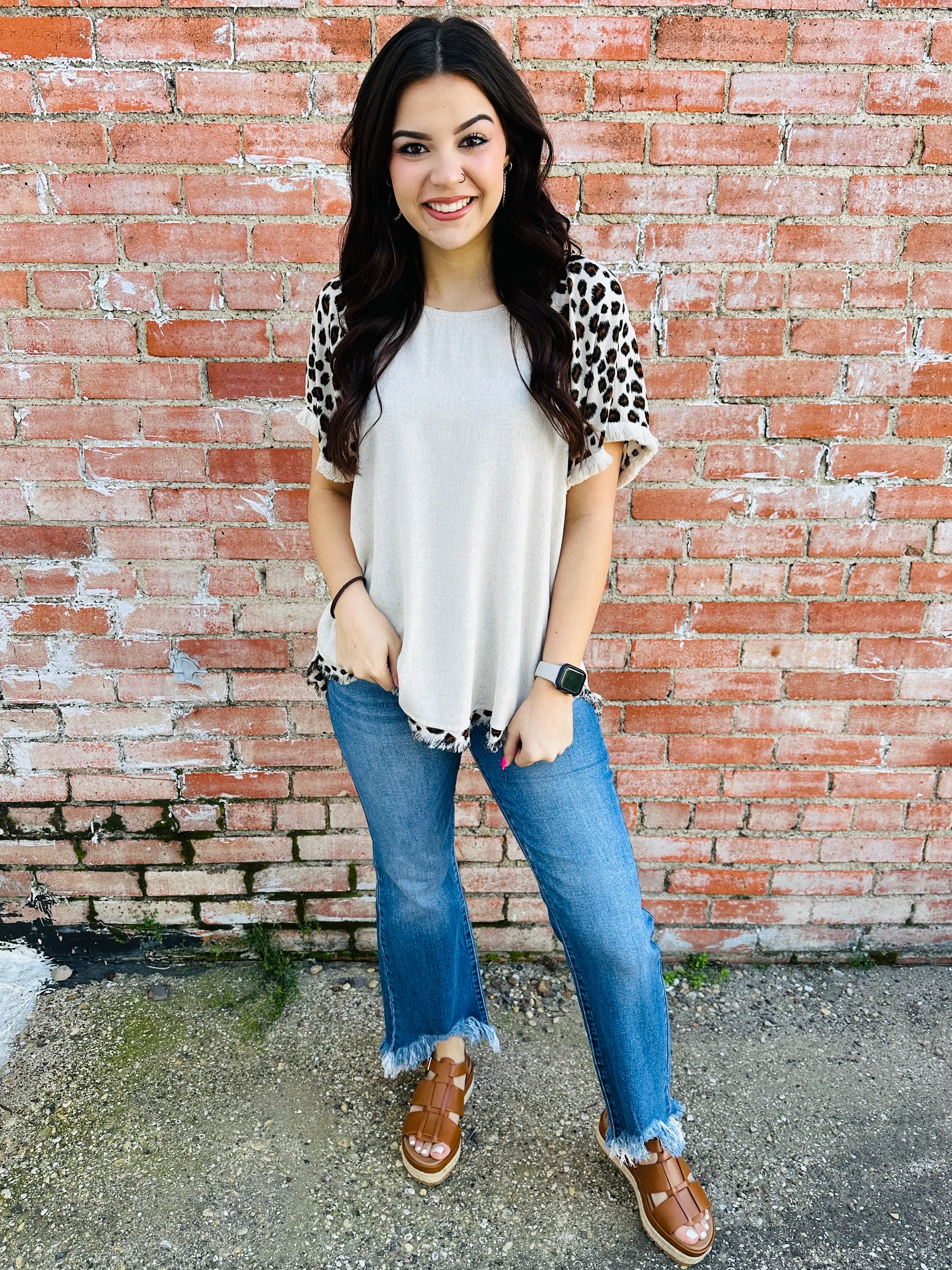 Wildest Dreams Leopard Top  Oatmeal