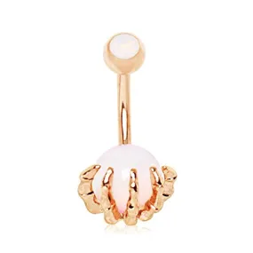 WildKlass Rose Gold Plated Skeleton Hand Holding Crystal Ball Navel Ring