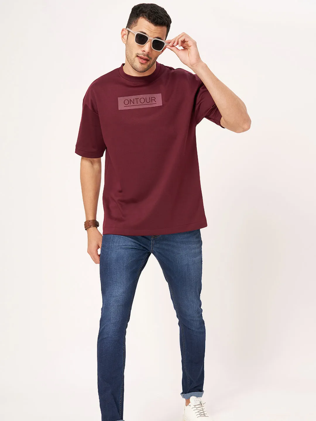 Wine Printed Half Sleeve Oversized T-Shirt