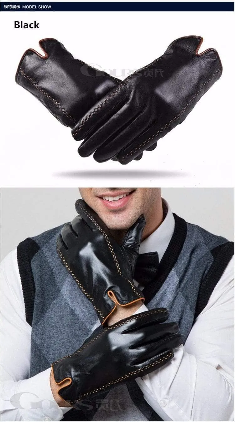 Winter Men's Genuine Leather Gloves  New Brand Touch Screen Gloves Fashion Warm Black Gloves Goatskin Mittens GSM012