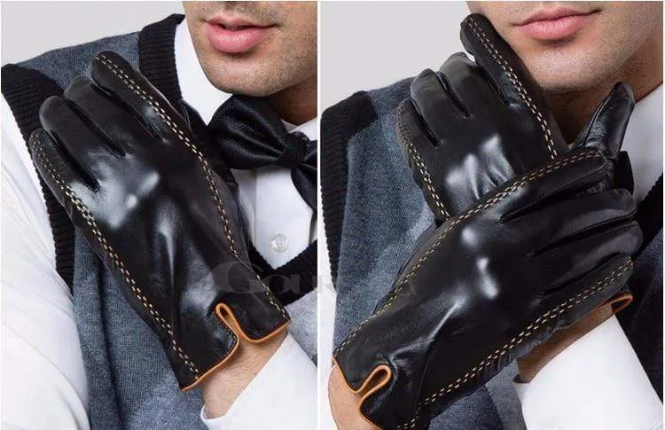 Winter Men's Genuine Leather Gloves  New Brand Touch Screen Gloves Fashion Warm Black Gloves Goatskin Mittens GSM012