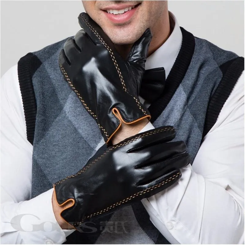 Winter Men's Genuine Leather Gloves  New Brand Touch Screen Gloves Fashion Warm Black Gloves Goatskin Mittens GSM012