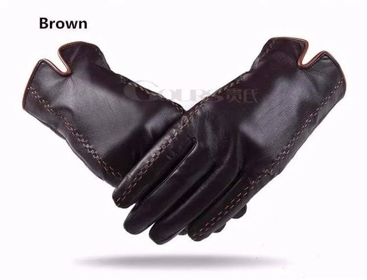 Winter Men's Genuine Leather Gloves  New Brand Touch Screen Gloves Fashion Warm Black Gloves Goatskin Mittens GSM012