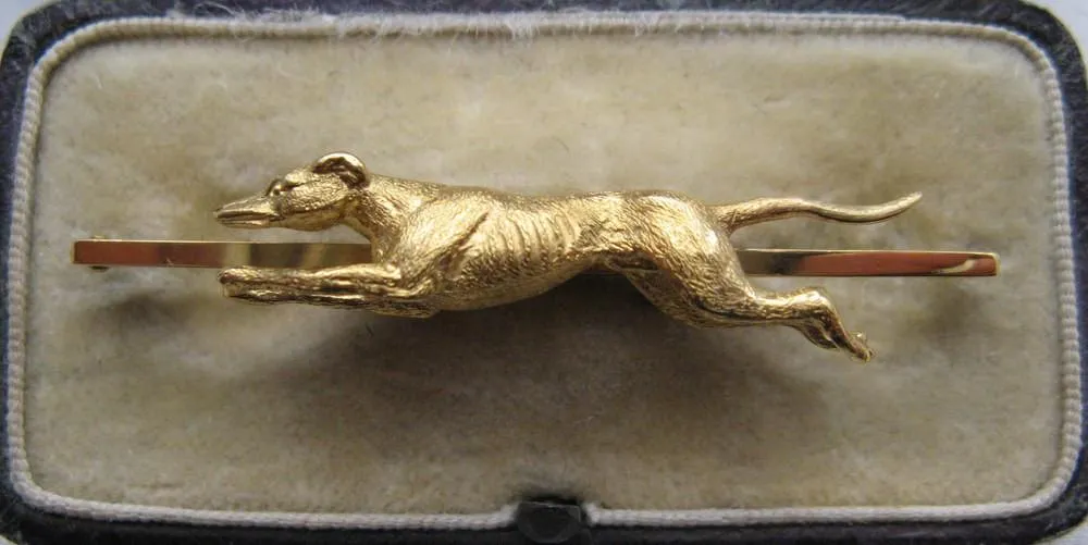 Yellow Gold Victorian Greyhound Bar Brooch