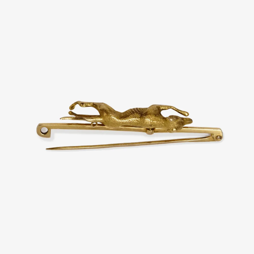 Yellow Gold Victorian Greyhound Bar Brooch